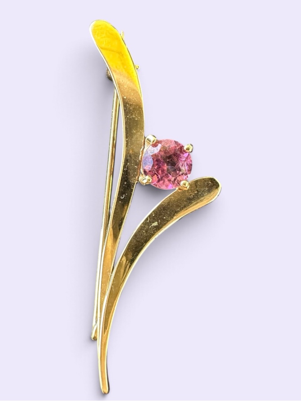 14K Gold Pink Gemstone Brooch (1.6g)